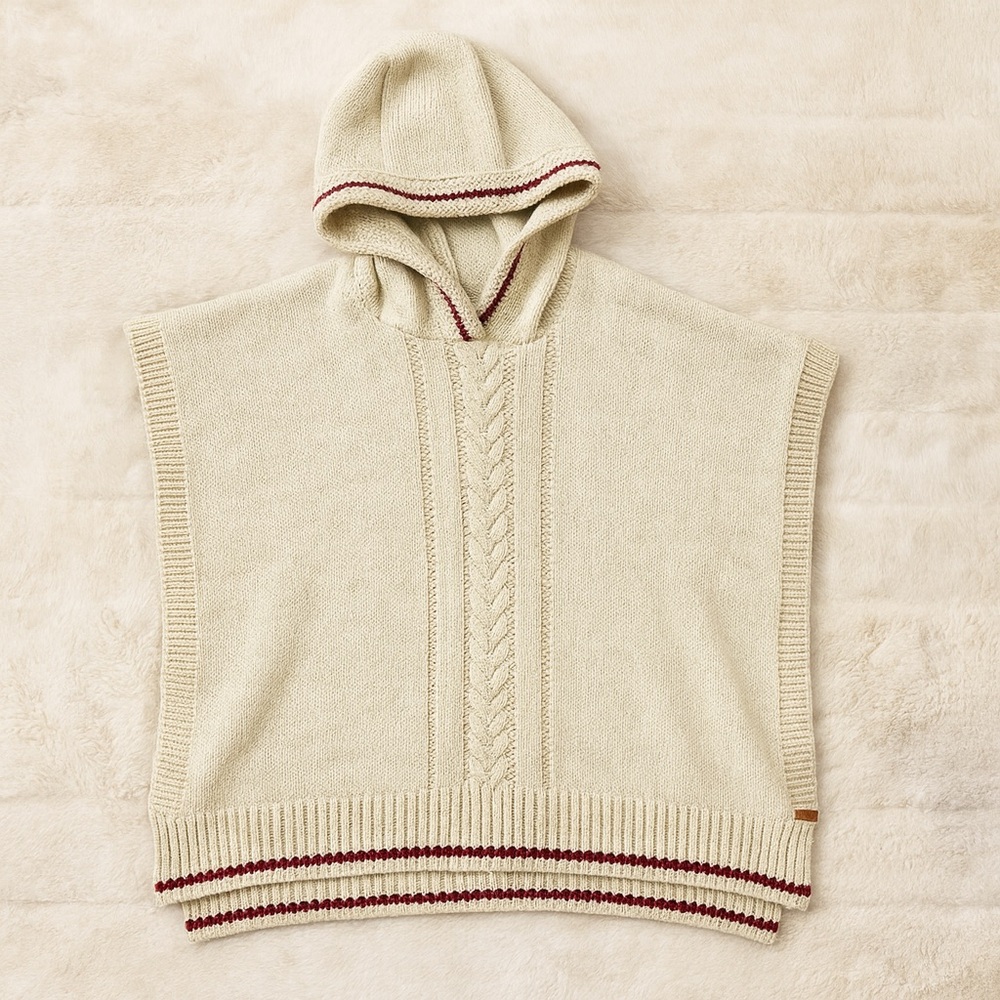 Roots Cream and Red Hooded shawl with Cable Knit size youth XL